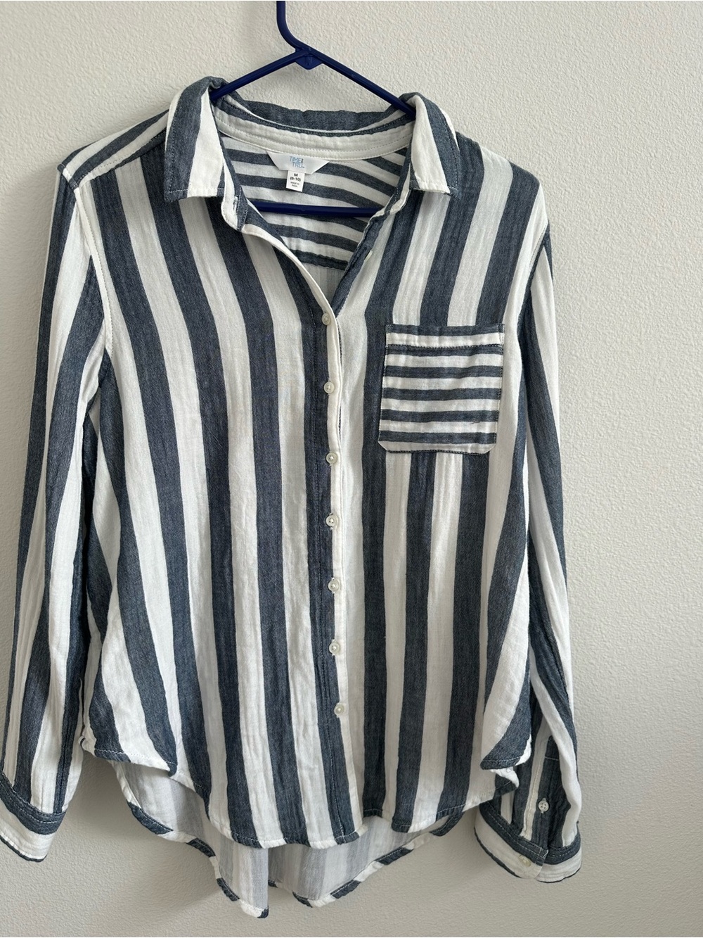 Women’s Striped Button Down Shirt in Navy and White - 100% Cotton
